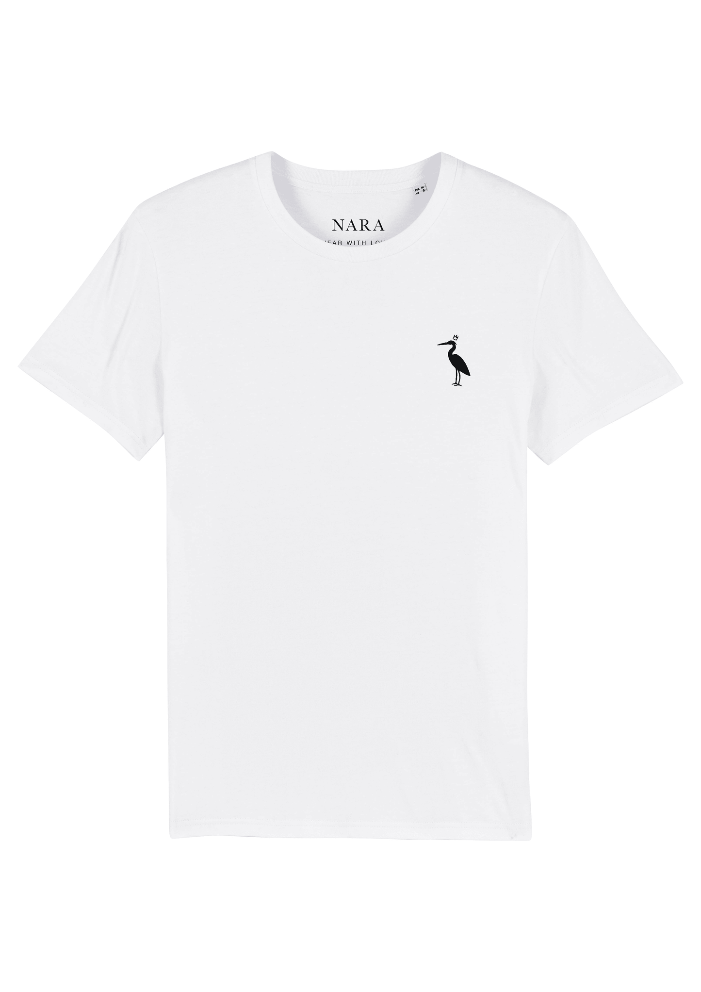 White Nara T-shirt with minimalistic design of a heron