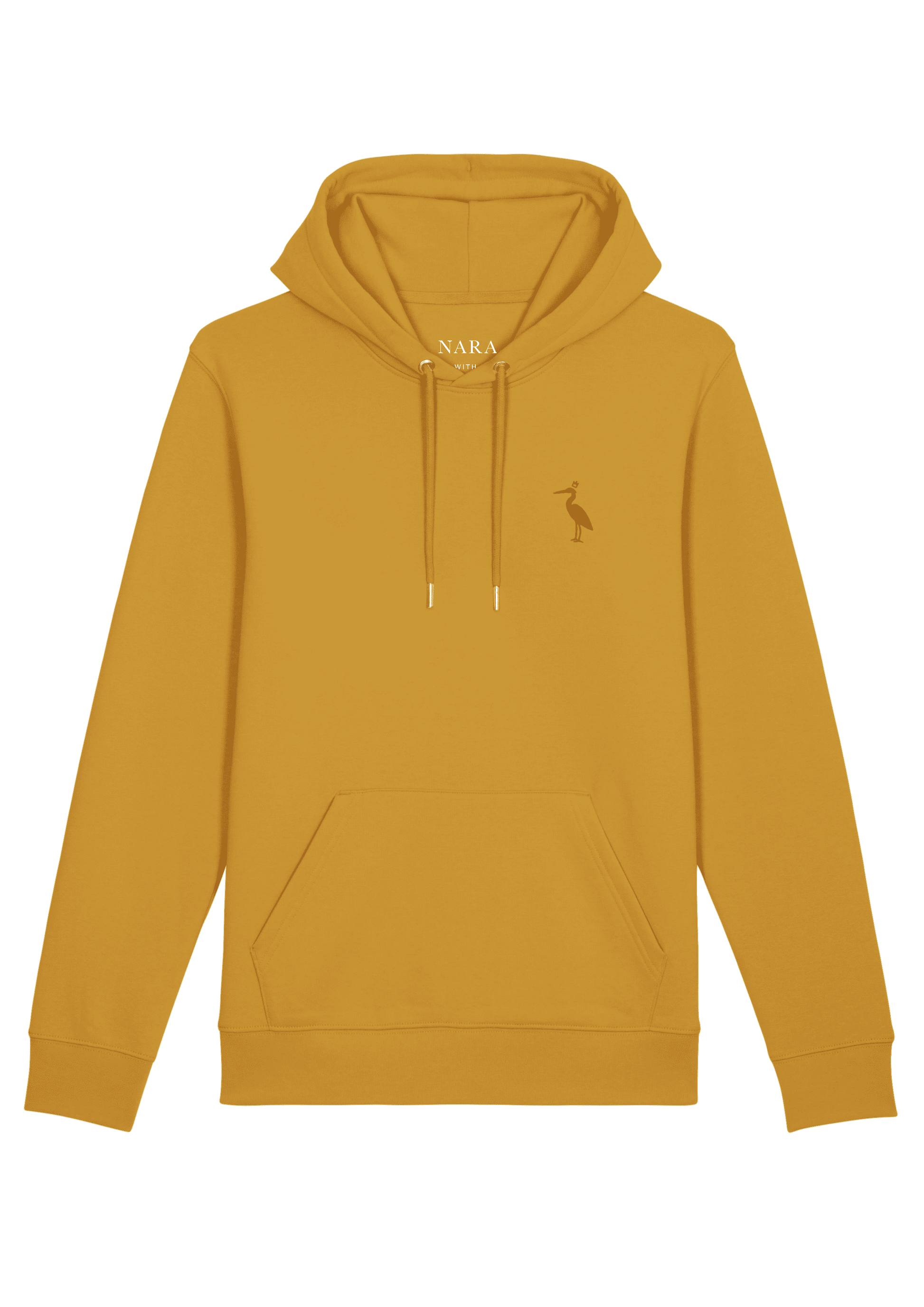 Ochre hoodie with unique heron design