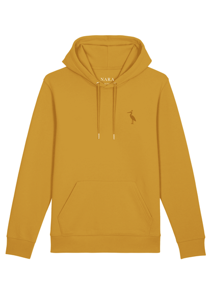 Ochre hoodie with unique heron design